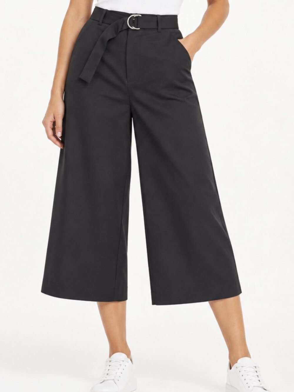 H&M Black Belted Cropped Wide Leg Pants Women’s 10